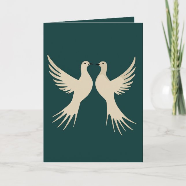 Cartão De Festividades Dois Pombos Cortados no Estilo de Estêncil 2 (Frente)