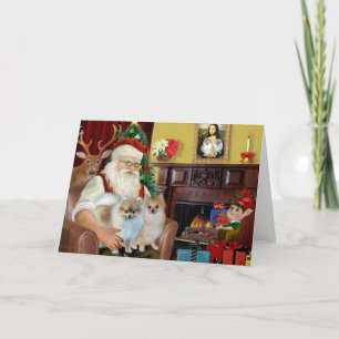 Cartão De Festividades Dois Pomeranianos de papais noeis