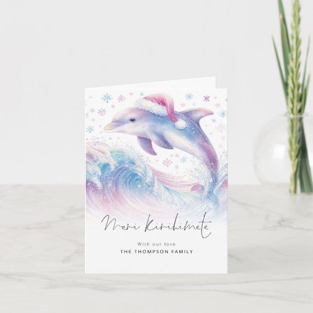Cartão De Festividades Dolphin Santa Hat Meri Kirihimete Christmas folded (Frente)