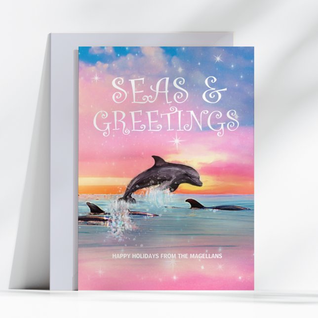 Cartão De Festividades Dolphin Seas & Saudações Praia Natal (Criador carregado)
