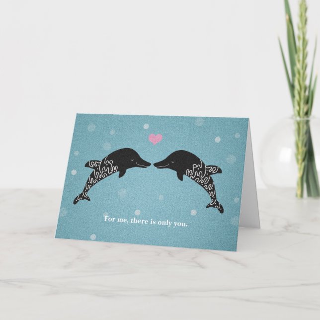 Cartão De Festividades Dolphins I love you Valentine's Day Card Heart art (Frente)