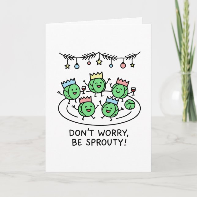 Cartão De Festividades Don't Worry, Be Sprouty! Funny Christmas Card (Frente)