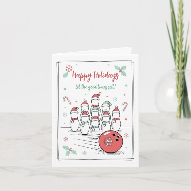 Cartão De Festividades Doodle Christmas Bowling Holiday Greeting Cards (Frente)