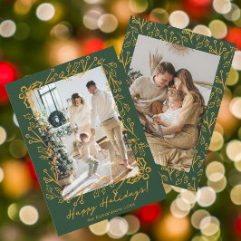 Cartão De Festividades Doodle de Azevinho de Cor Editável 2 Fotos Feliz