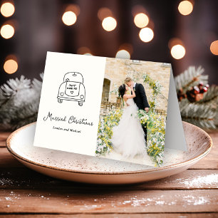 Cartão De Festividades Doodle Moderno de Carro Desenhado à Mão no Natal