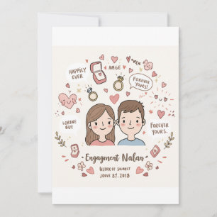 Cartão De Festividades Doodle of Love: Anuncie de Noivado Personalizado