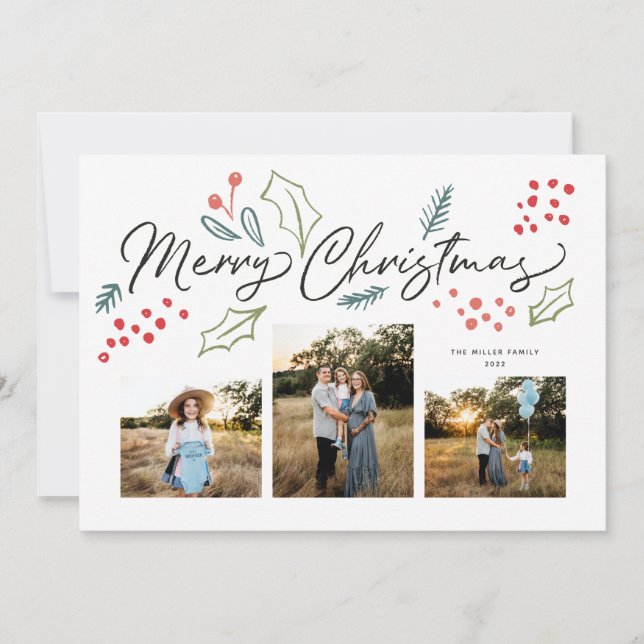 Cartão De Festividades Doodles Coloridos Feliz Vídeo de Natal (Frente)