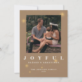 Cartão De Festividades Dourada alegria russa Natal com duas fotos