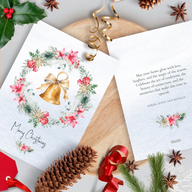 Cartão De Festividades Dourada Bell Snowflake Vermelhos Floco de Neve (Criador carregado)