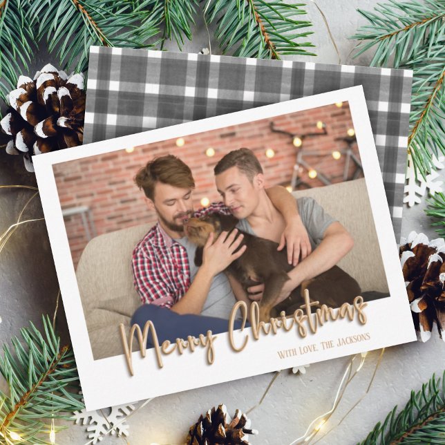 Cartão De Festividades Dourada Bolha de Natal Letras Xadrez Branco (Criador carregado)