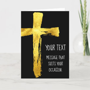 Cartão De Festividades Dourada Cruz de Pincel - Crucifixo Cristão Moderno