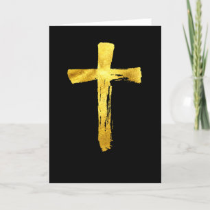 Cartão De Festividades Dourada Cruz de Pincel - Crucifixo Religioso Crist