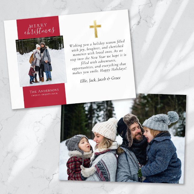 Cartão De Festividades Dourada Cruz Foto Feliz Natal (Criador carregado)