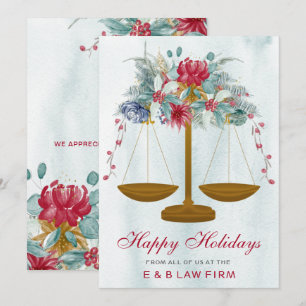 Cartão De Festividades Dourada escala de justiça Holly Wreath Law Firme