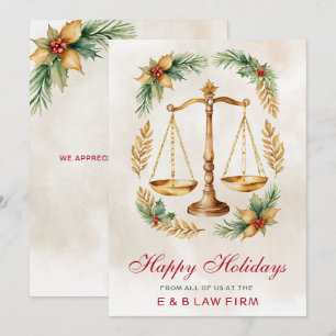 Cartão De Festividades Dourada escala de justiça Holly Wreath Law Firme d