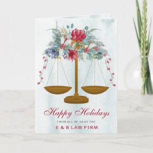 Cartão De Festividades Dourada Escala de Justiça Holly Wreath Lawyer no N