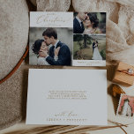 Cartão De Festividades Dourada Foto De Casamento De Natal Obrigado Ho<br><div class="desc">Este delicado obrigado de Natal de ouro, seu cartão de férias é o cartões de natal moderno perfeito para recém-casados. A design romântica minimalista apresenta uma magnífica e elegante tipografia amarela ouro champanhe num fundo branco com um aspecto simples e limpo. Personalize o cartão com 3 fotos, seus nomes e...</div>