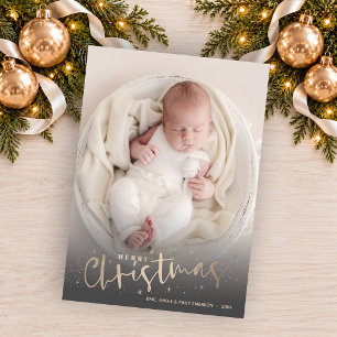 Cartão De Festividades Dourada Foto de Natal Feliz