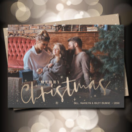 Cartão De Festividades Dourada Foto de Natal Feliz