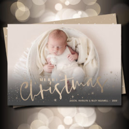 Cartão De Festividades Dourada Foto de Natal Feliz
