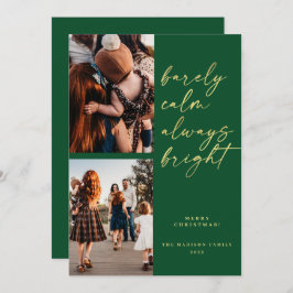 Cartão De Festividades Dourada Foto Sempre Brilhante Verde de Natal