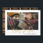 Cartão De Festividades Dourada glória de guião para uma foto tartã de mos<br><div class="desc">Efeito Dourado,  na moda,  feliz Natal com a coordenação da mostarda cheque tartan backer design. Espaço para um design de fotos de solteiro.</div>