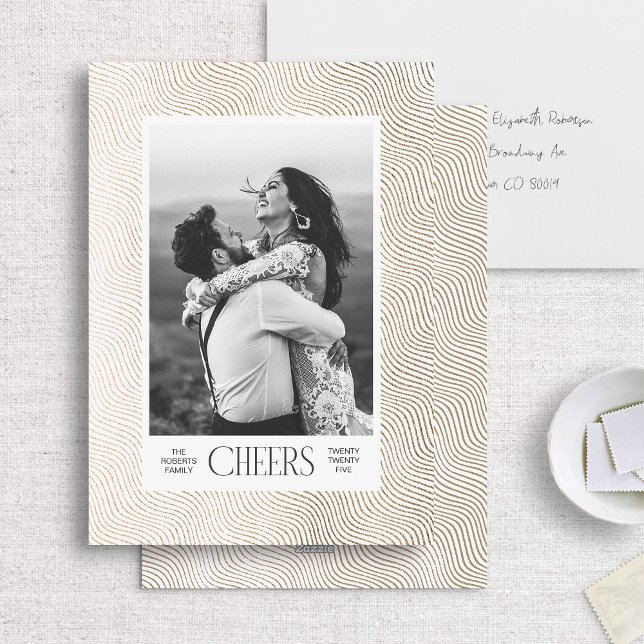 Cartão De Festividades Dourada linha ondulada Elegante Borda Elegante Ano (Criador carregado)