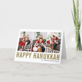 Cartão De Festividades Dourada Tipografia Feliz Colagem de Fotos Hanukkah