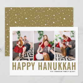 Cartão De Festividades Dourada Tipografia Foto Collage Happy Hanukkah