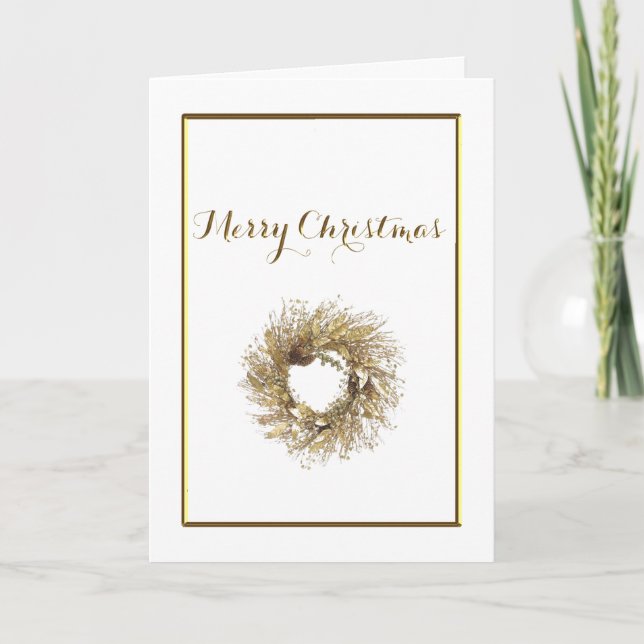Cartão De Festividades Dourada Wreath Merry Christmas Card (Frente)