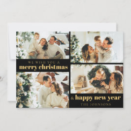 Cartão De Festividades Dourado 4 Fotografias preto moderno e elegante