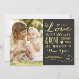Cartão De Festividades Dourado Amor de Deus Elegante Foto de Natal do Tip
