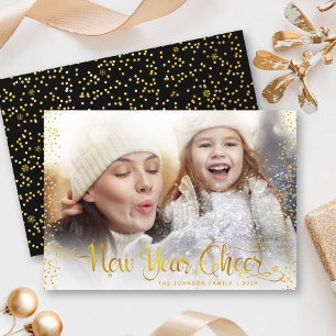 Cartão De Festividades Dourado Ano Novo Anima Foto Moderna