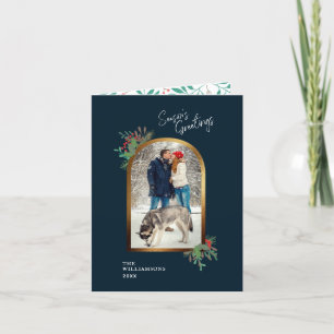 Cartão De Festividades Dourado Arch 2 Fotografias Sagrada Natal