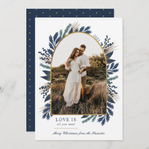 Cartão De Festividades Dourado Arch Elegant Foliage Marinho Uma Foto Nata