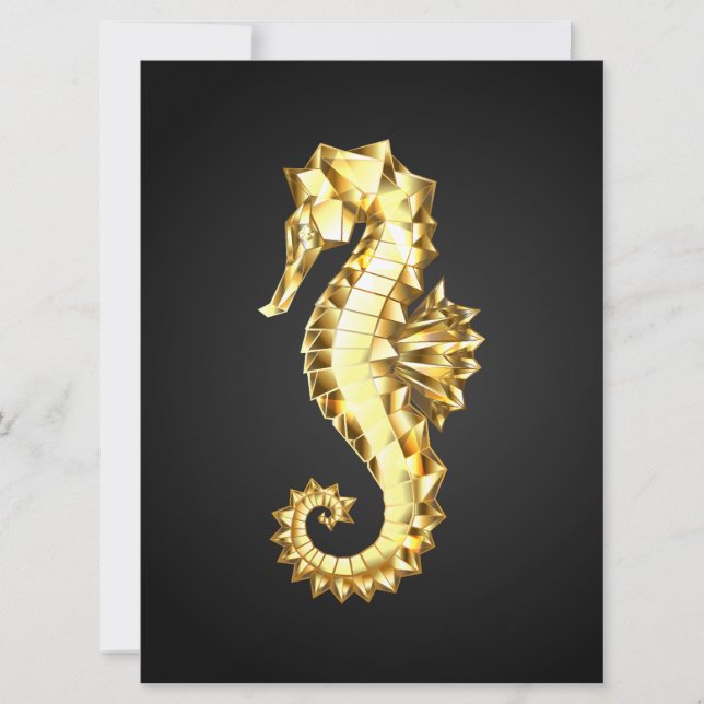 Cartão De Festividades Dourado Cavalo de Mar Poligonal (Frente)
