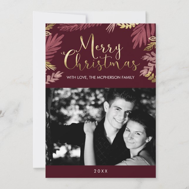 Cartão De Festividades Dourado deixa feliz foto de Natal (Frente)