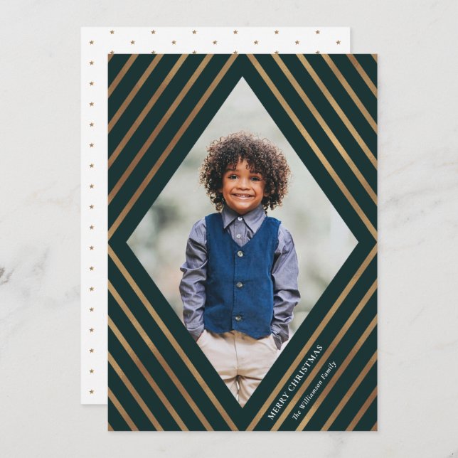 Cartão De Festividades Dourado Diamond Strips Foto do Quadro (Frente/Verso)