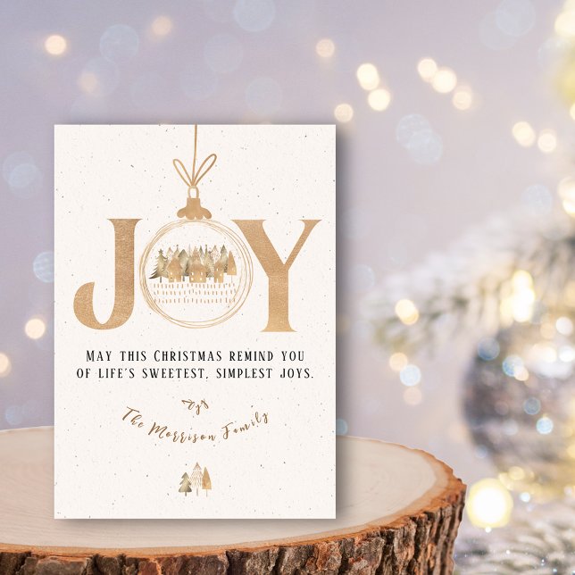 Cartão De Festividades Dourado e beige Alegria Feliz Natal (Gold and Beige Joy Classy Christmas Holiday Card)