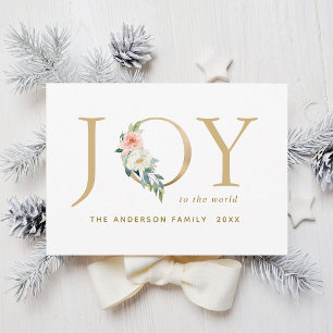 Cartão De Festividades Dourado e elegante Natal de Alegria Floral