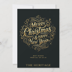 Cartão De Festividades Dourado e Natal e Ano Novo