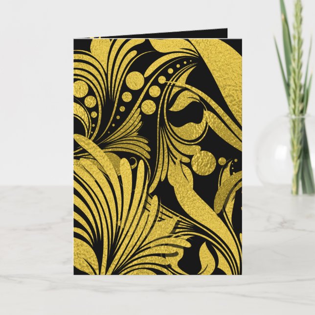 Cartão De Festividades Dourado Falso Folheado em Preto Ano Novo Elegante (Frente)