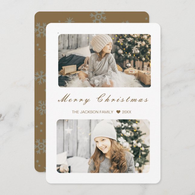 Cartão De Festividades Dourado Feliz Natal Moderno 2 Foto (Frente/Verso)
