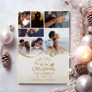 Cartão De Festividades Dourado Glitter 7 Fotografias Natal
