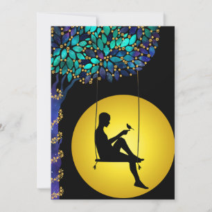Cartão De Festividades Dourado Homem Da Lua Celestial Para As Estrelas