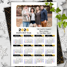 Cartão De Festividades Dourado Minimalista Preto do Calendário Moderno 20