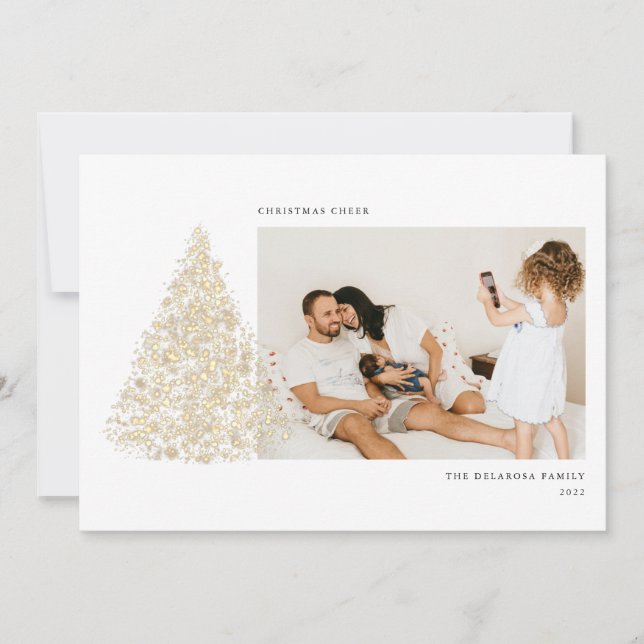 Cartão De Festividades Dourado Natal, Árvore Animada, Foto Dois (Frente)