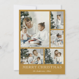 Cartão De Festividades Dourado Natal da Colagem de Fotos Simples Elegante