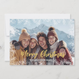 Cartão De Festividades Dourado Natal da família Elegante Moderna e Branca