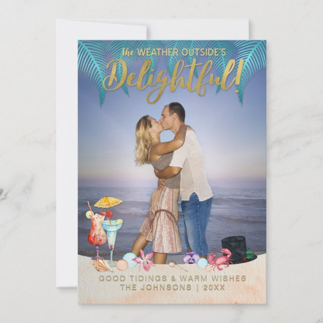 Cartão De Festividades Dourado Natal de Férias Tropicais na Florida (Frente)